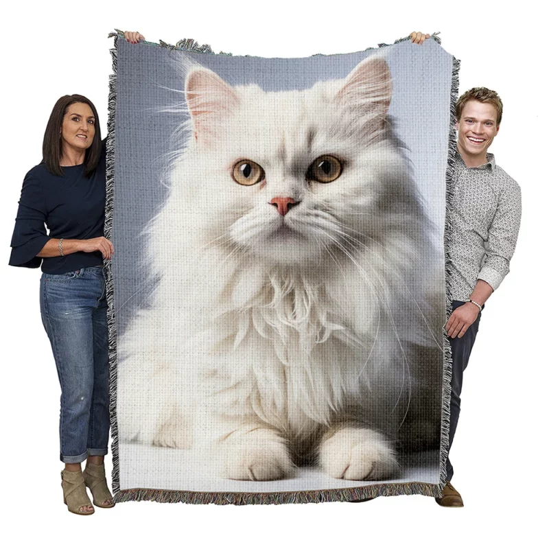 Persian Cat With Dichromatic Eyes Woven Blanket