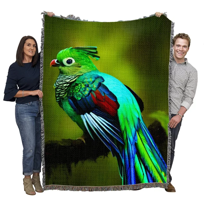 Photorealistic Quetzal A Parrot Beauty Woven Blanket