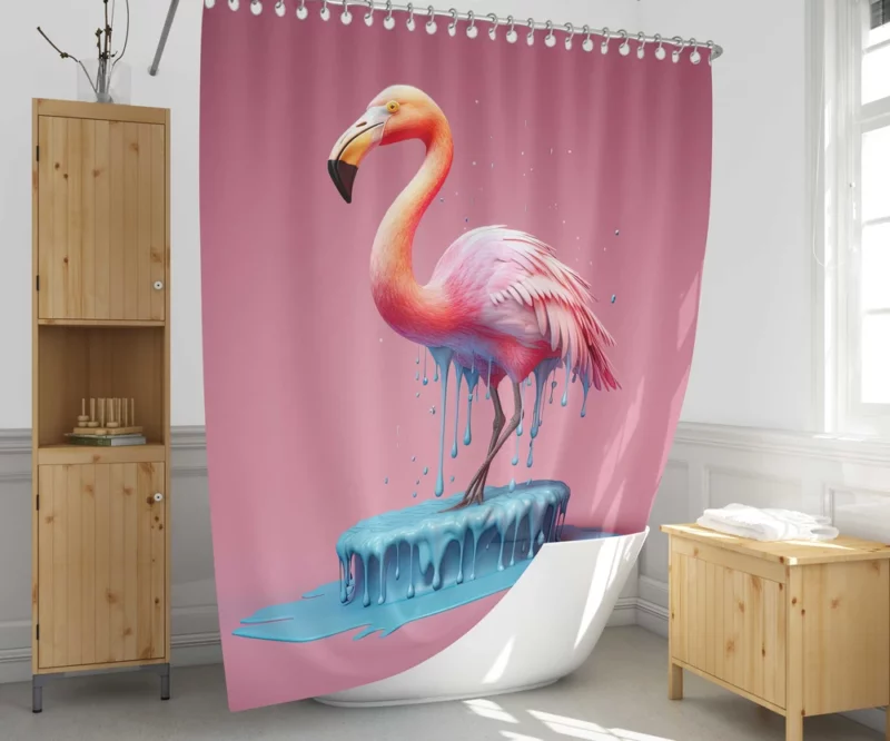 Pink Bird Splashing Flamingo Shower Curtain 1