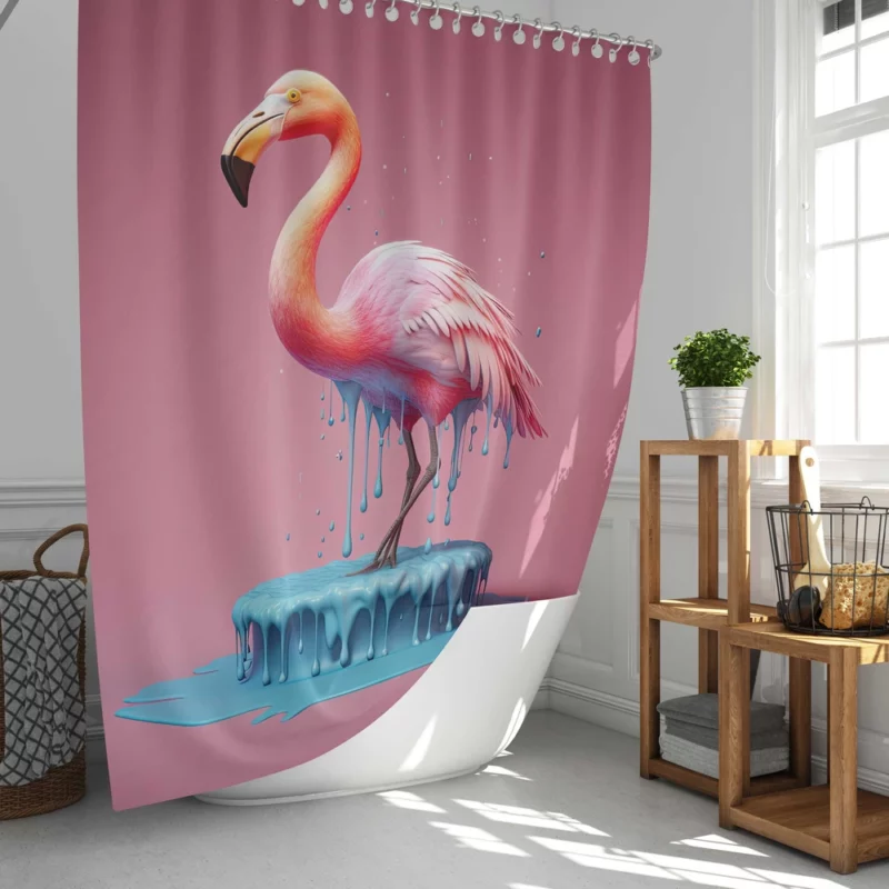 Pink Bird Splashing Flamingo Shower Curtain