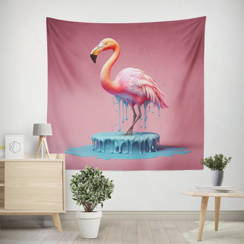 Pink Bird Splashing Flamingo Wall Tapestry