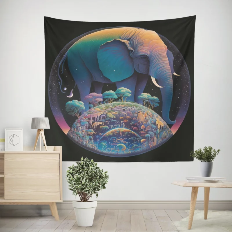 Pixel Art Fantasy Elephant Wall Tapestry