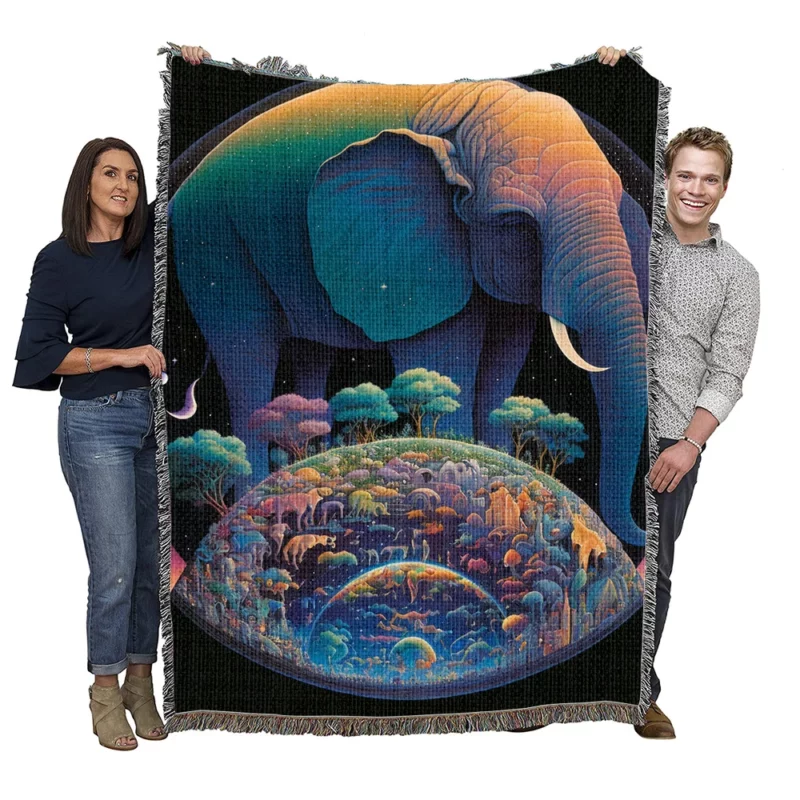 Pixel Art Fantasy Elephant Woven Blanket