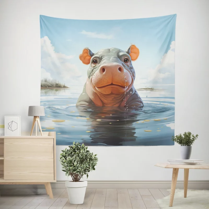 Playful Baby Hippo Wall Tapestry