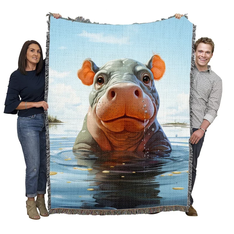 Playful Baby Hippo Woven Blanket