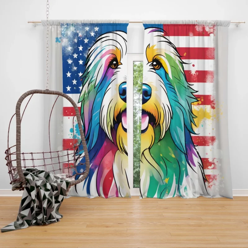 Playful Bearded Collie Spirit Dog Joy Curtain