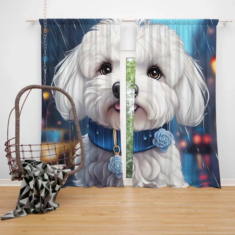 Playful Bichon Frise Dog Enthusiast Curtain