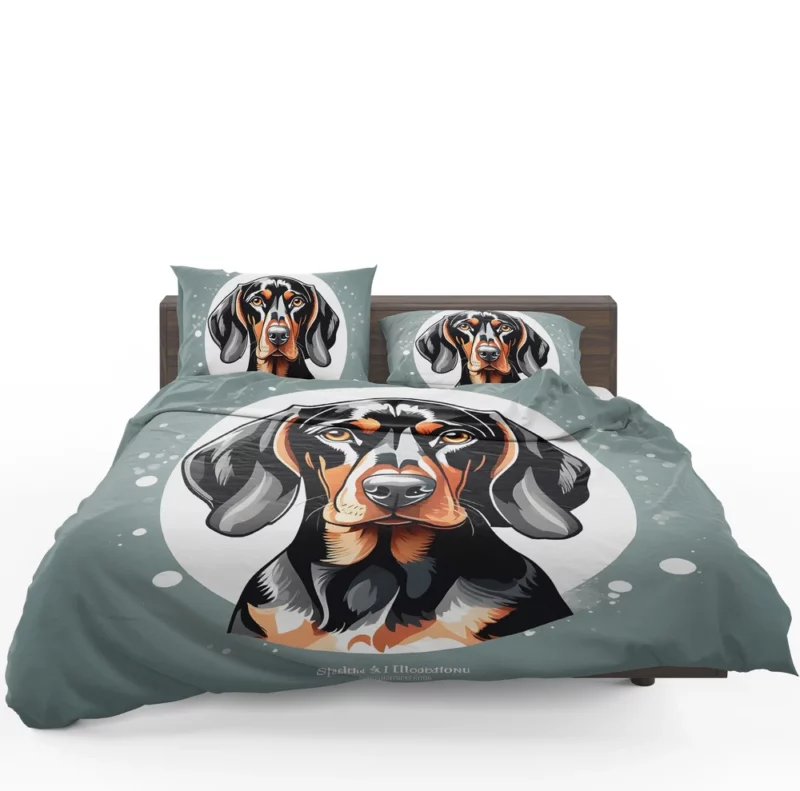 Playful Black and Tan Coonhound Dog Enthusiast Bedding Set 1