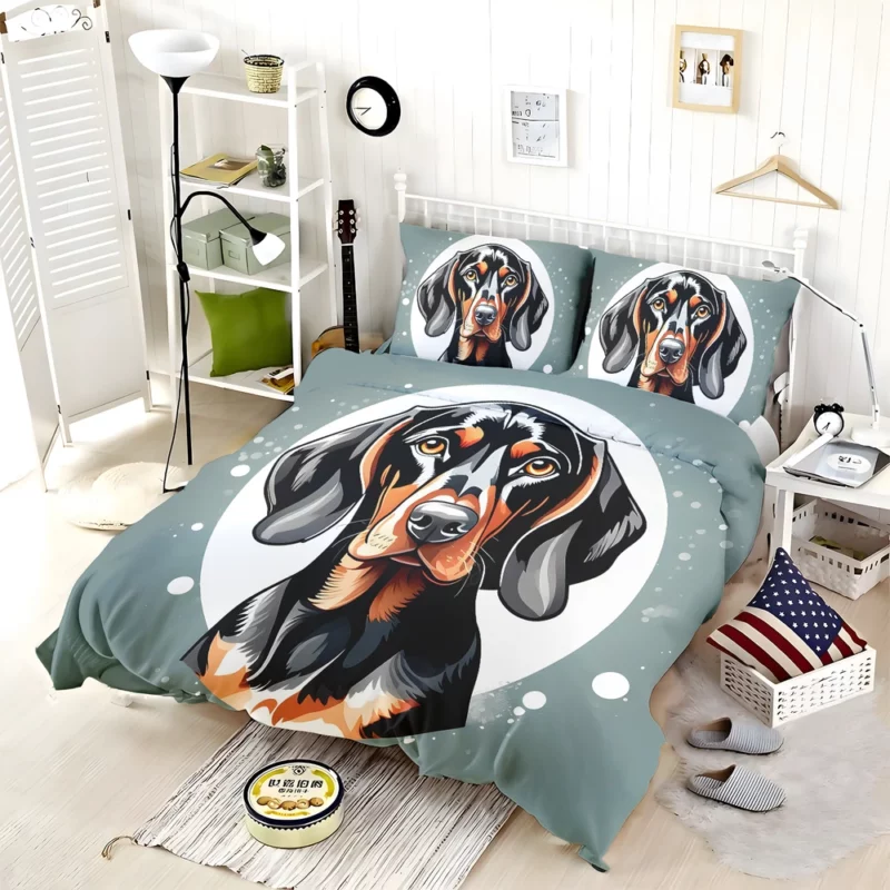 Playful Black and Tan Coonhound Dog Enthusiast Bedding Set