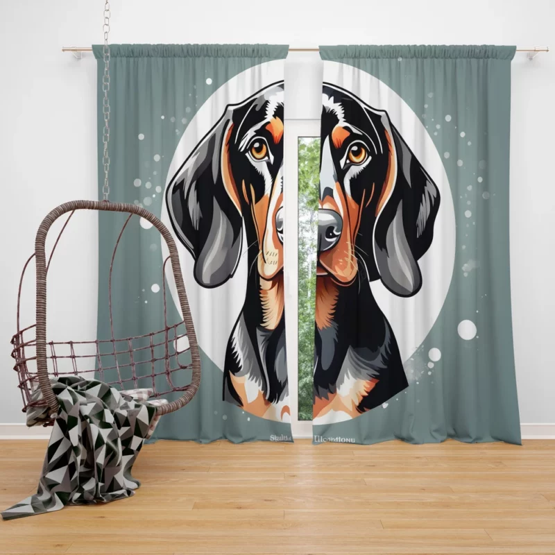 Playful Black and Tan Coonhound Dog Enthusiast Curtain