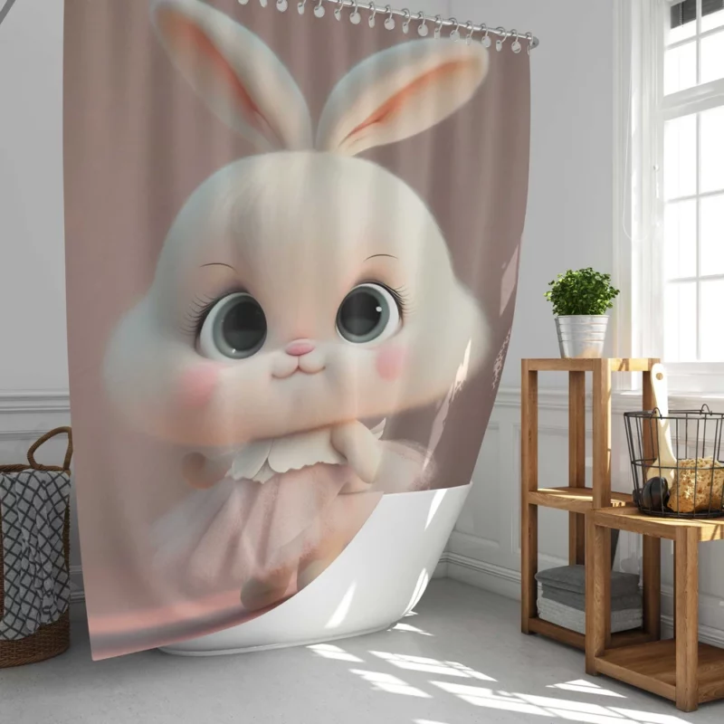 Playful Cartoon Bunny Shower Curtain