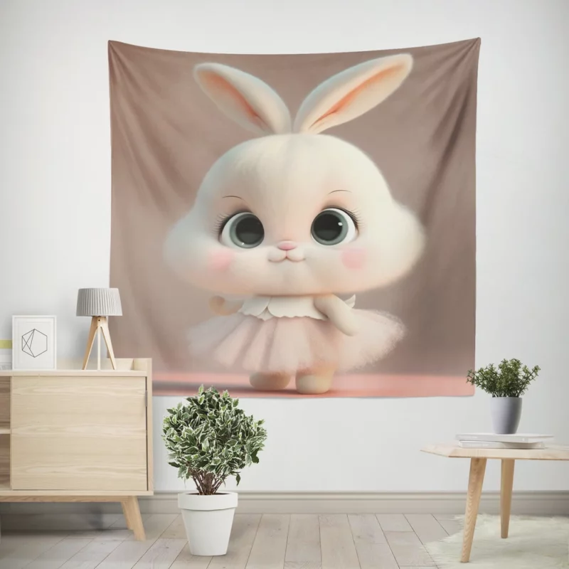 Playful Cartoon Bunny Wall Tapestry