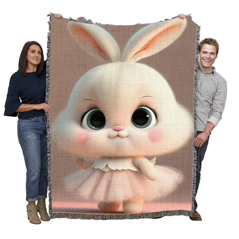 Playful Cartoon Bunny Woven Blanket