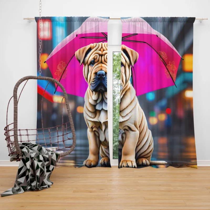 Playful Chinese Shar-Pei Teen Joyful Sidekick Curtain