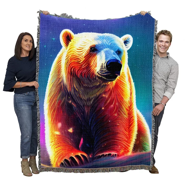 Playful Polar Bear Cub Woven Blanket