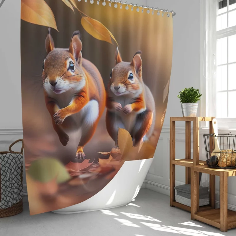 Playful Squirrels Amidst Fallen Leaves Shower Curtain