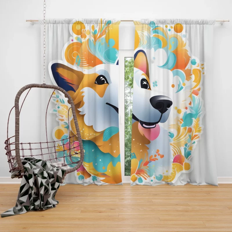 Playful Welsh Corgi Duo Loyal Dog Curtain