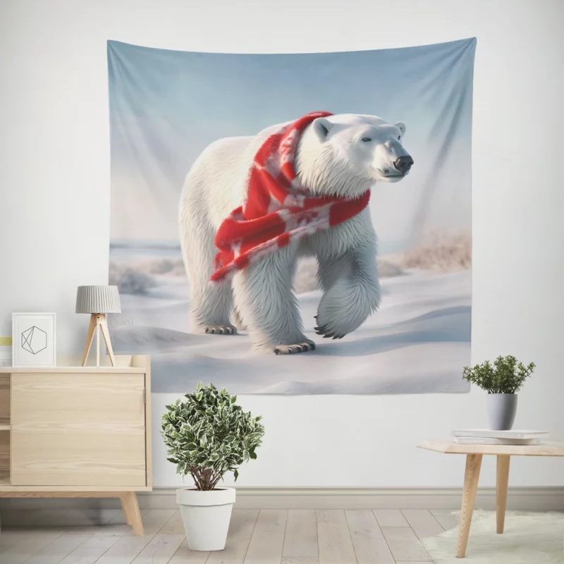 Polar Bear Wearing a Scarf Wall Tapestry