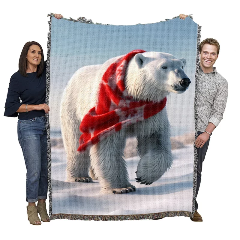 Polar Bear Wearing a Scarf Woven Blanket