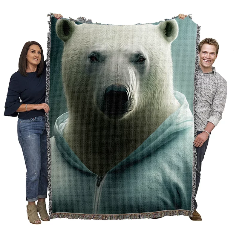 Polar Bear Wearing a Sweet Hoodie Woven Blanket