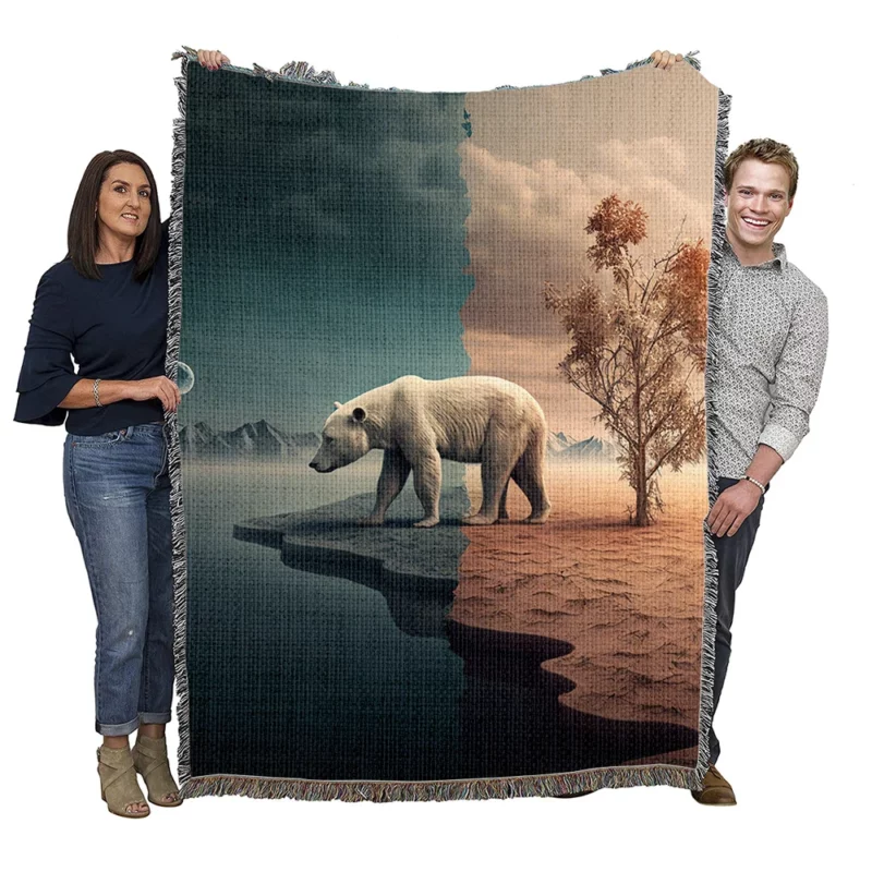 Polar Bear in the Desert Woven Blanket