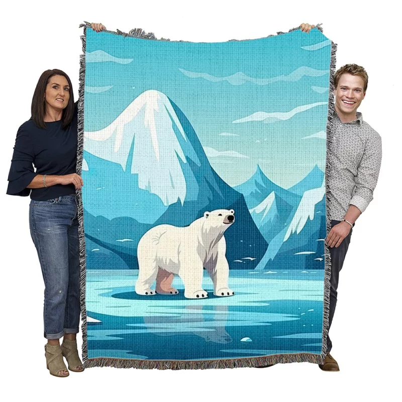 Polar Bear on Frozen Lake Woven Blanket