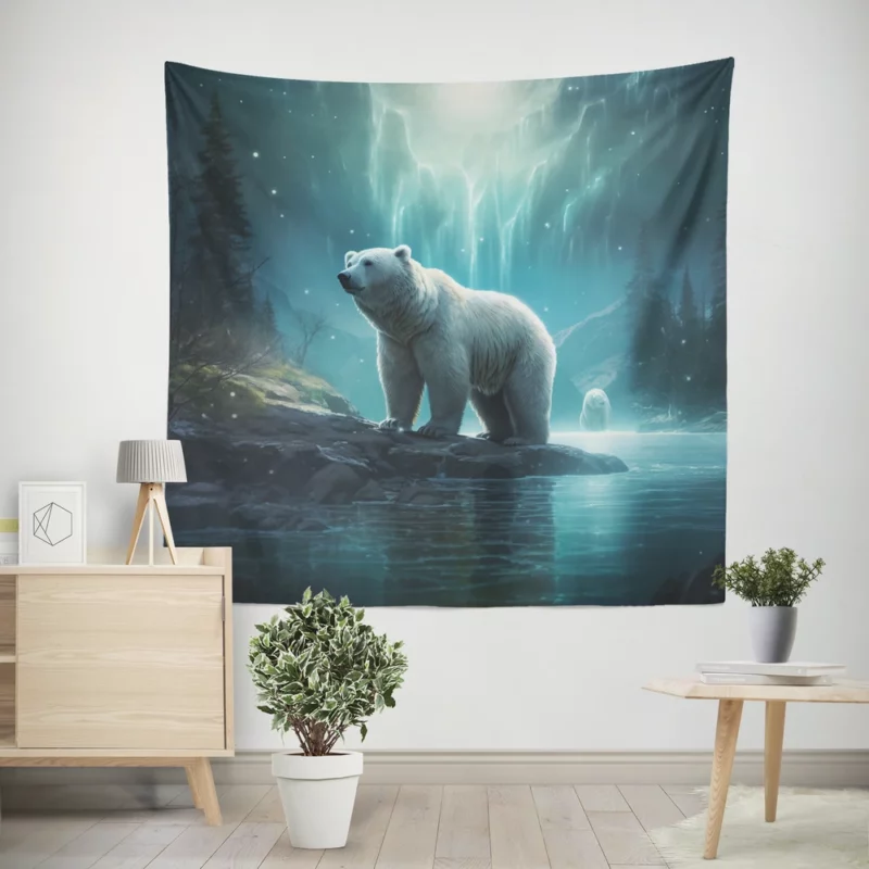 Polar Bear on a Rock in the Ocean Wall Tapestry