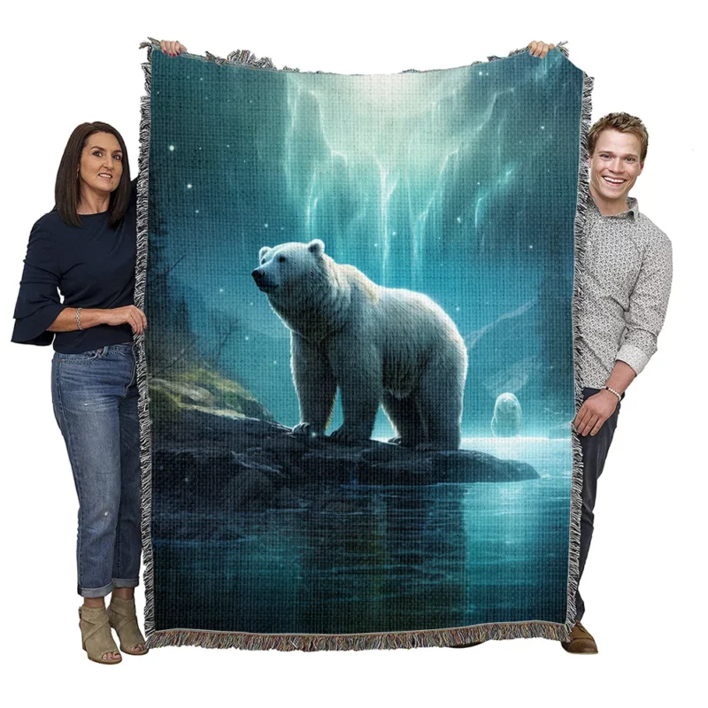 Polar Bear on a Rock in the Ocean Woven Blanket