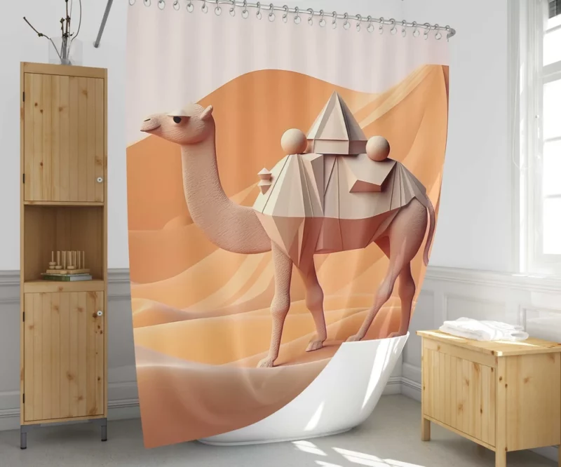 Polygonal Camel Illustration Shower Curtain 1