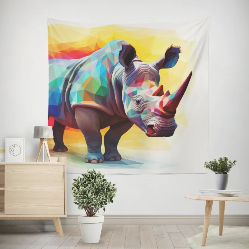 Polygonal Rhino Illustration Wall Tapestry