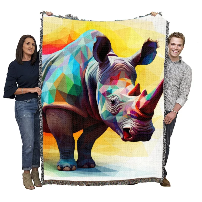 Polygonal Rhino Illustration Woven Blanket