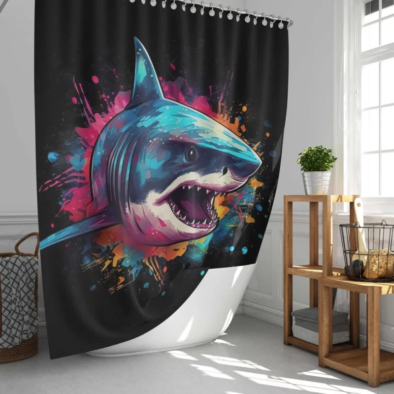 Pop Art Shark on Dark Background Shower Curtain