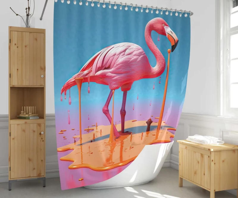 Portrait Pink Bird Splashing Shower Curtain 1