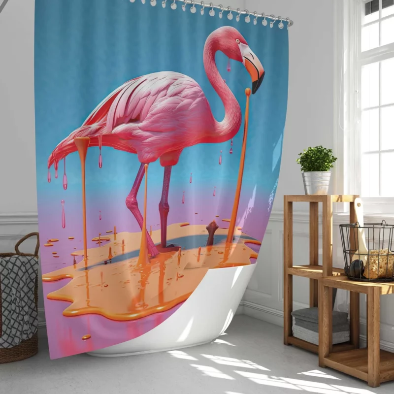 Portrait Pink Bird Splashing Shower Curtain
