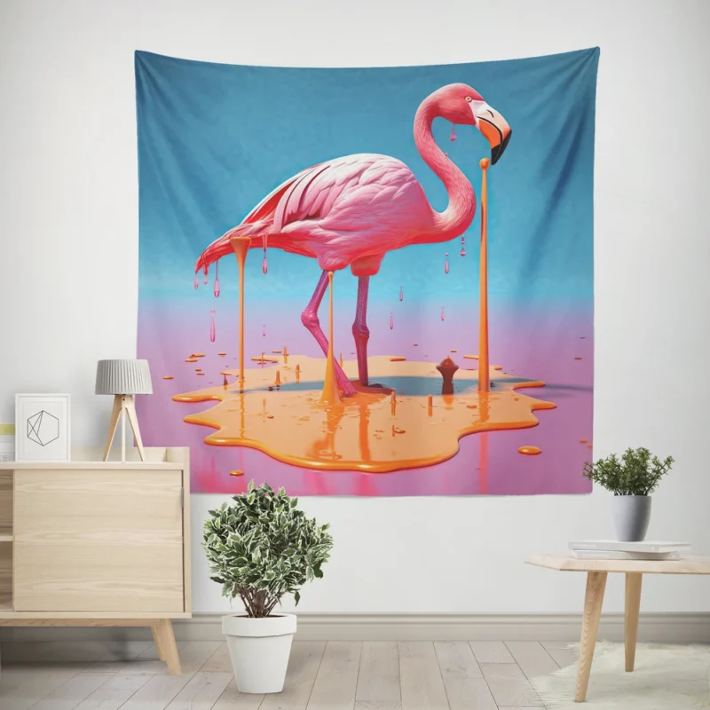 Portrait Pink Bird Splashing Wall Tapestry