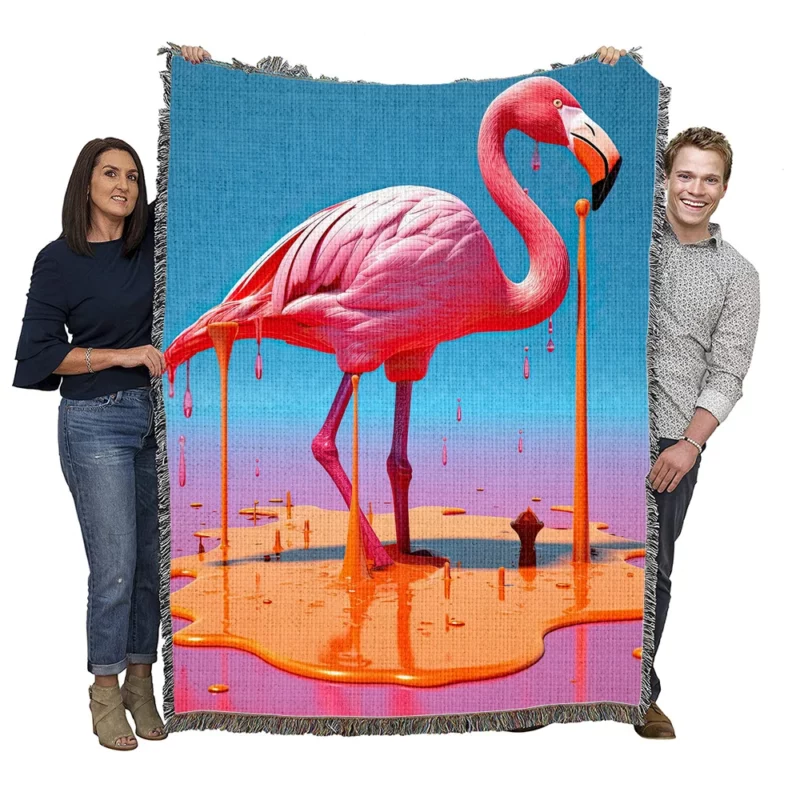 Portrait Pink Bird Splashing Woven Blanket