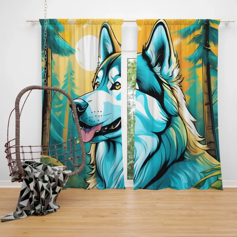 Powerful Pack Leader Alaskan Malamute Dog Curtain