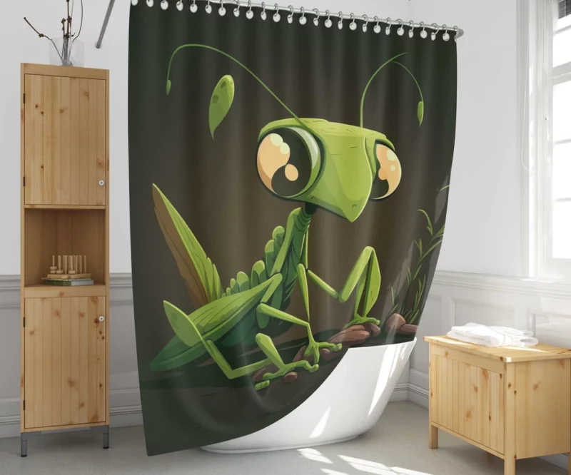 Praying Mantis Cartoon Shower Curtain 1