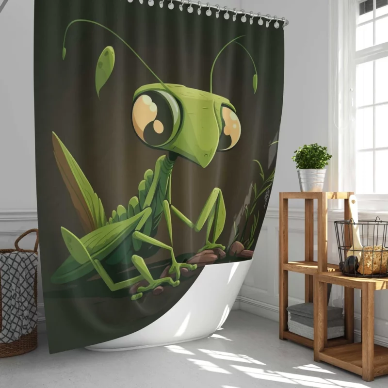 Praying Mantis Cartoon Shower Curtain