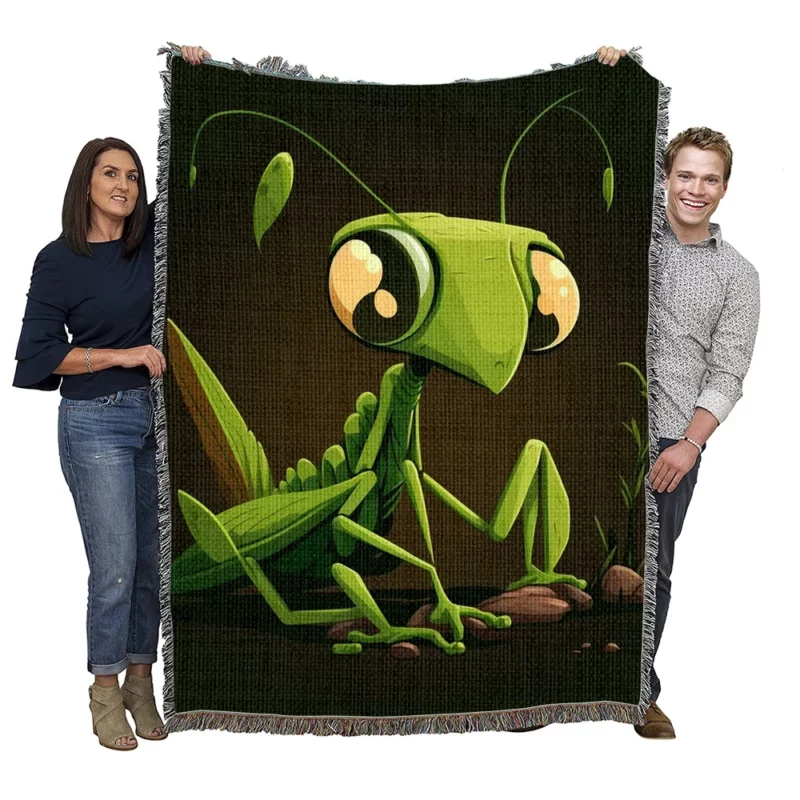 Praying Mantis Cartoon Woven Blanket
