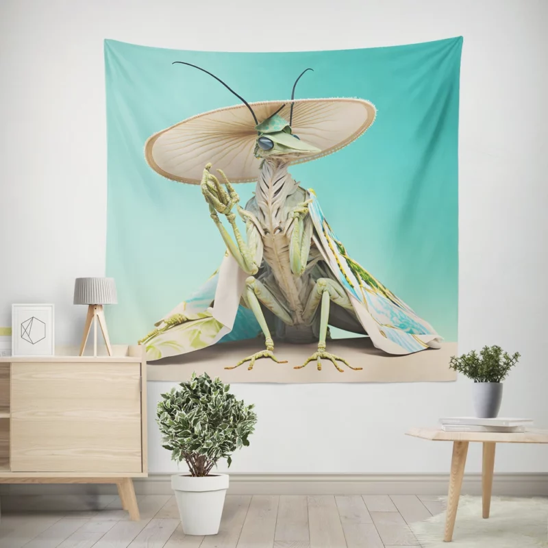 Praying Mantis With Flowers Wall Tapestry