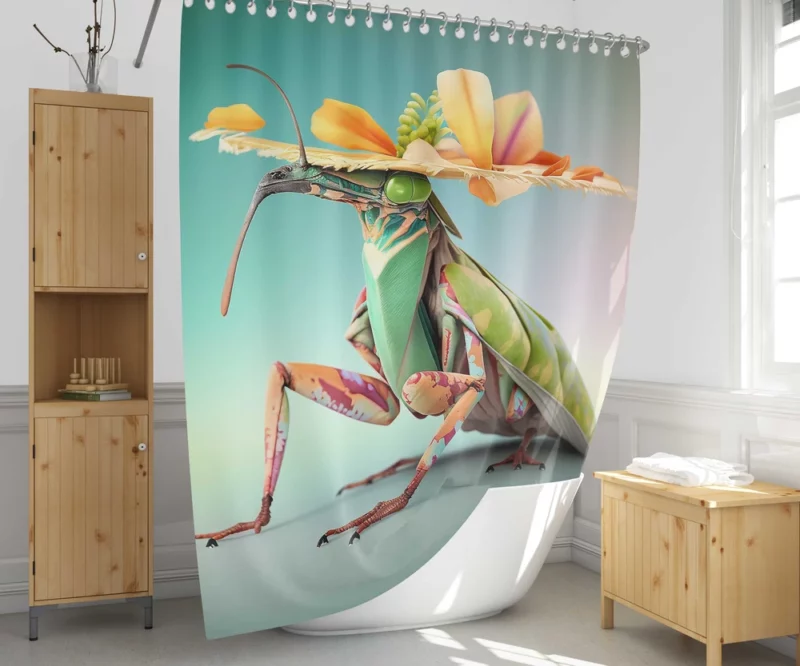 Praying Mantis in Hawaiian Outfit Shower Curtain 1