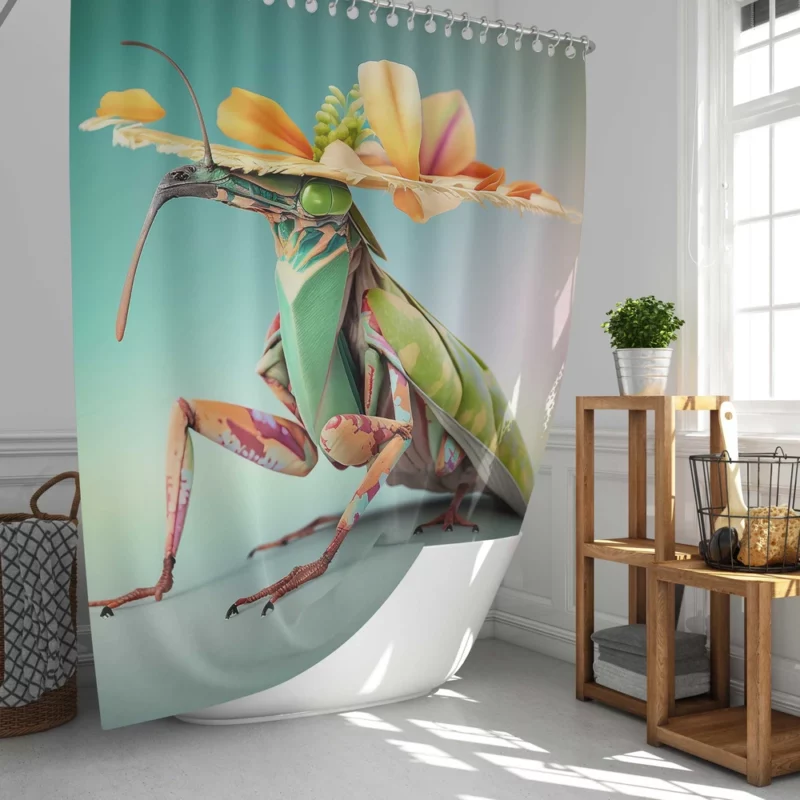 Praying Mantis in Hawaiian Outfit Shower Curtain