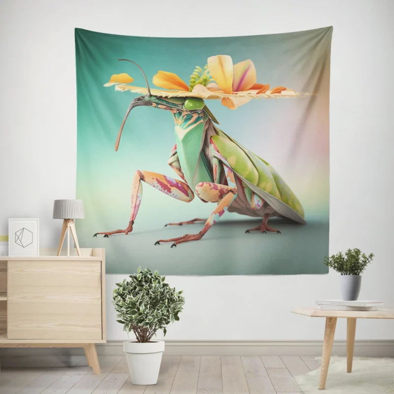 Praying Mantis in Hawaiian Outfit Wall Tapestry