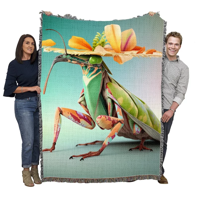 Praying Mantis in Hawaiian Outfit Woven Blanket