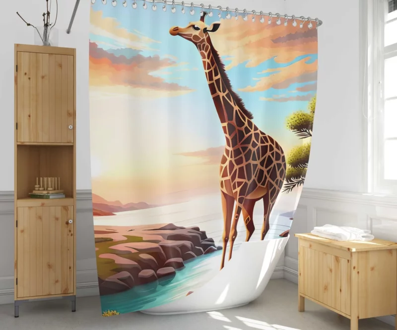 Psychedelic Giraffe Illustration Shower Curtain 1