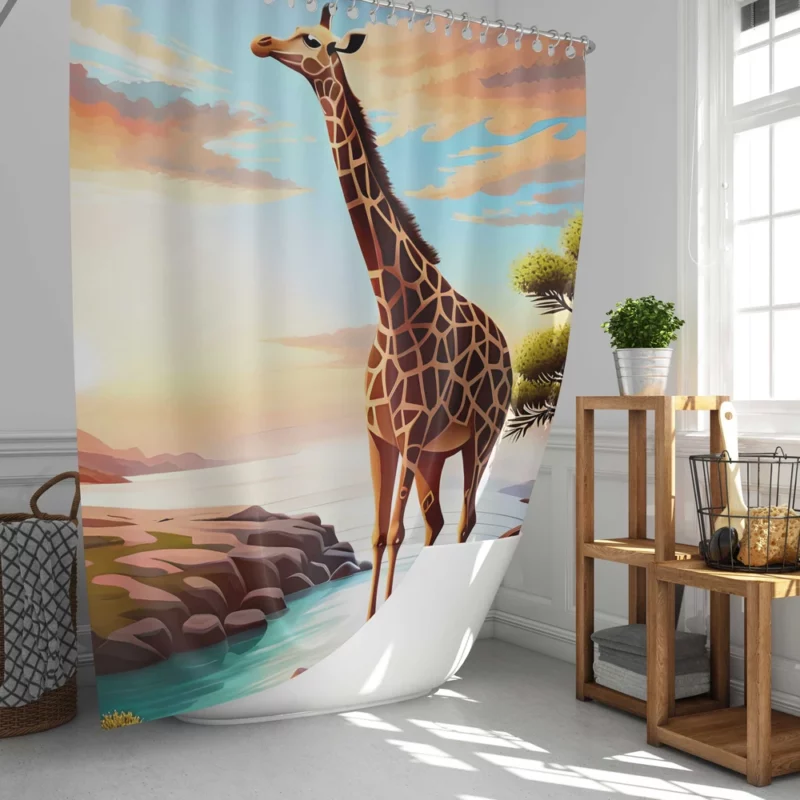 Psychedelic Giraffe Illustration Shower Curtain