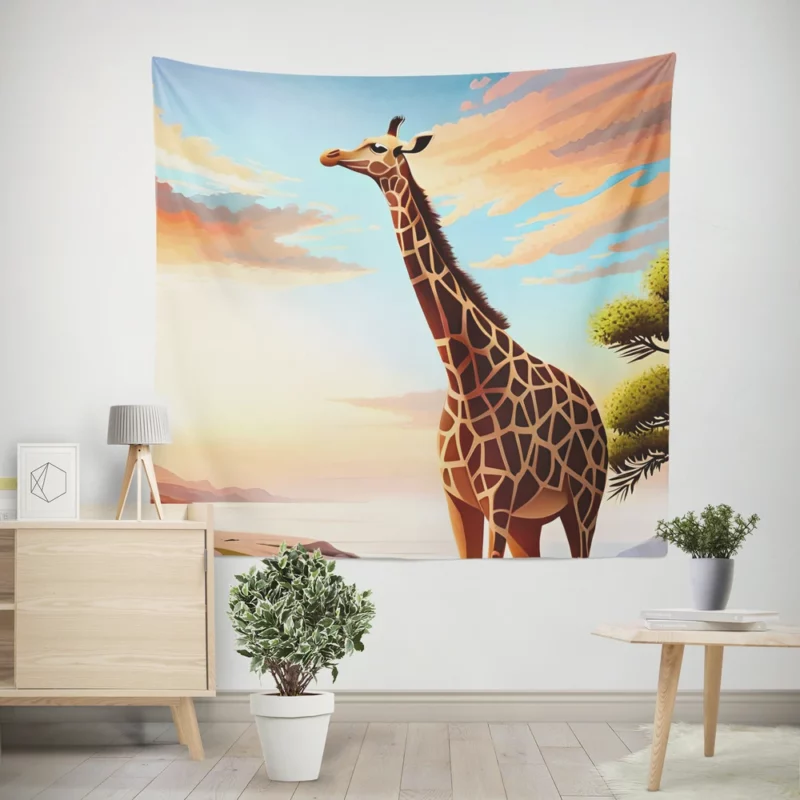 Psychedelic Giraffe Illustration Wall Tapestry