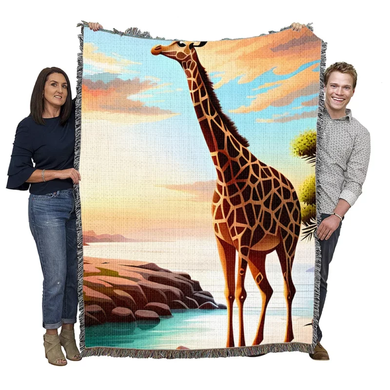 Psychedelic Giraffe Illustration Woven Blanket