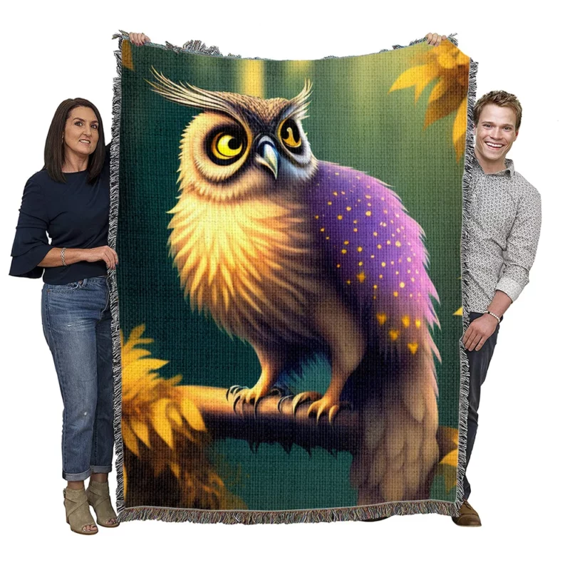Purple and Yellow Owl Woven Blanket